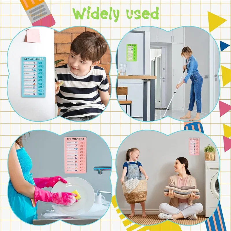 A01E-4 Pieces My Chores Check List Board Memo Plastic Board With 10 Detachable Cardstock Fit For Kids Home
