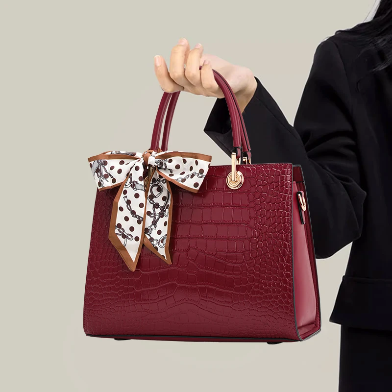 

Женская сумка из натуральной яловой кожи с шелковым шарфом, сумка через плечо в китайском стиле с крокодиловым узором
