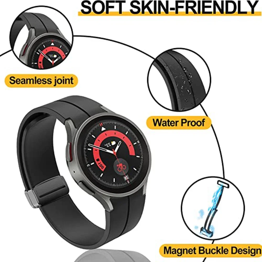 Silicone Strap for Samsung Galaxy Watch 5 Pro 45mm Galaxy Watch 6 5 4 44mm 40mm Magnetic Buckle Band For Watch 6 Classic 43 47mm