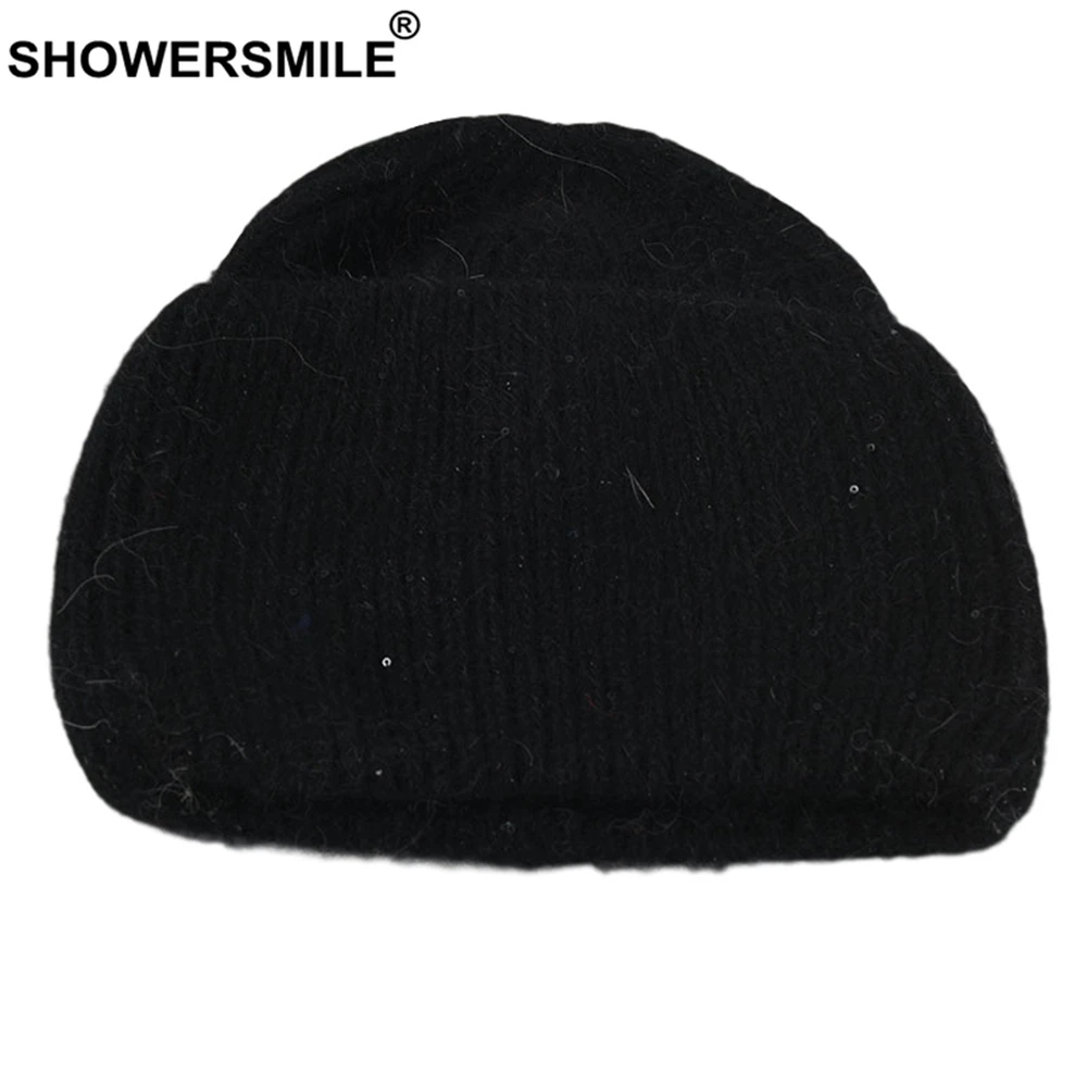 

Black Wool Cap Women Rabbit Fur Winter Hat Pink Female Warm Soft Wool Knitted Hats Ladies Solid Skullies Beanies Blue Fashion