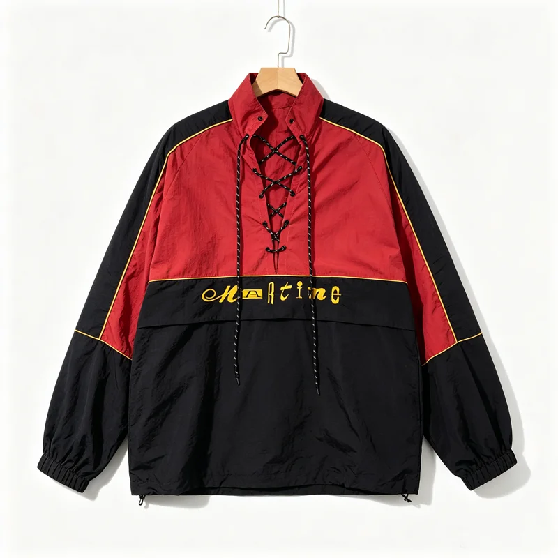 Hemp Rope Drawstring Splice Color Martine Rose Jacket Trench Coat Men Women High Quality Loose Casual Windproof Jacket Clothes