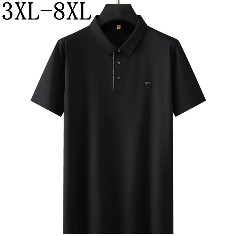 

8XL 7XL 6XL 2024 New Summer Top Grade Ice Silk Breathable Shirts For Men Casual Loose Mens Polo Shirt Short Sleeve Lapel Clothes