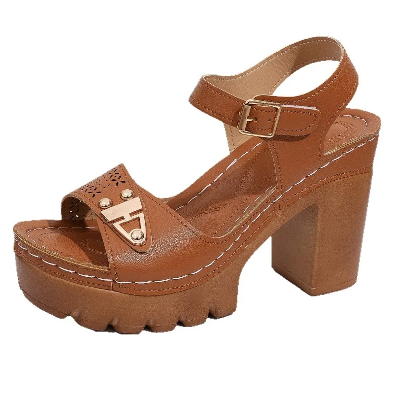 

New 2026 Women's Summer Solid Color Fashion Women Flats Footwear Thick Medium Heel Adjustable Strap Sandals Zapatos Para Mujeres