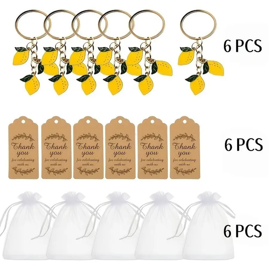 1/5/10/20/50/100pcs - Cute Summer Lemon Keychain Favors (Including 6 Keychains 6 Thank You Cards 6 Gauze Bags) Fruit Lemon Theme