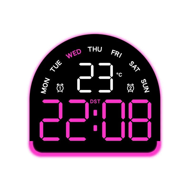 Digitale wekker met sfeerverlichting, temperatuurweergave, datum, weekaanduiding, automatisch dimmen, snooze-functie, tafelwekker, 12/24-uursweergave, DST-functie, LED-wekker voor kantoor en