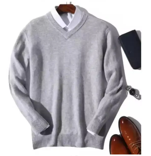 Cashmere Cotton Blend Classic V-Neck Sweater Men Pullover 2025 Autumn Winter Business Casual All-match Knitted Jumper Pull Homme