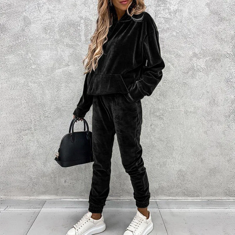 Jumper Suit Winter Spring Solid Casual Tracksuit Women Fleece 2 Pieces Sets Sports Sweatshirts Pullover Sweatpants