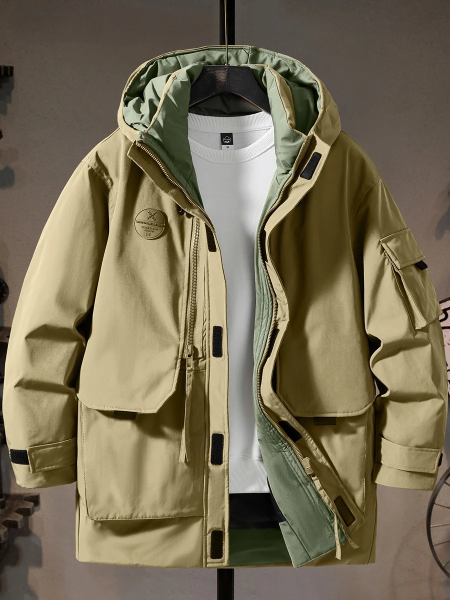 

Мужская зимняя утепленная куртка свободного кроя с капюшоном, ветрозащитная, из полиэфирного волокна, для активного отдыха