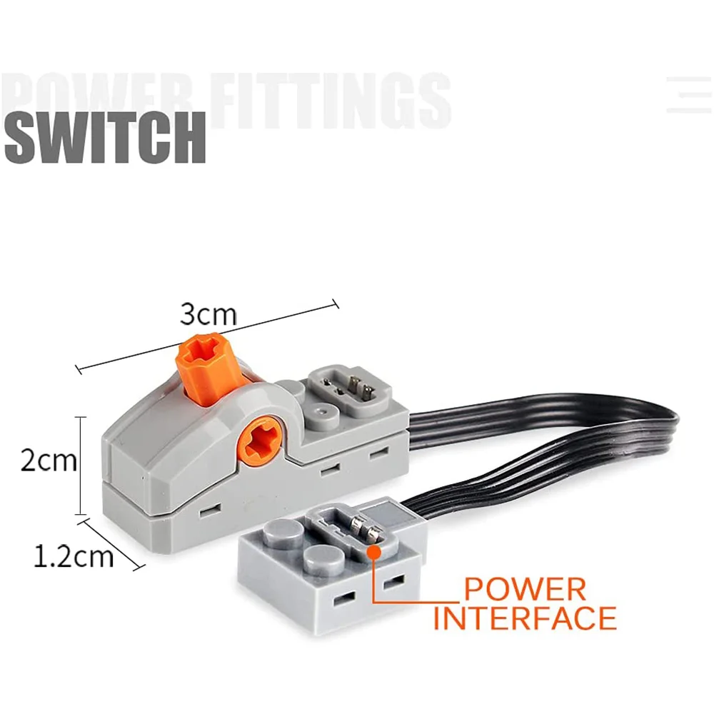 4Pack Technology Power Function Motor Building Block Part Kit 1 Medium Motor, 1 Battery Box, 1 Light Cable,1 Switch