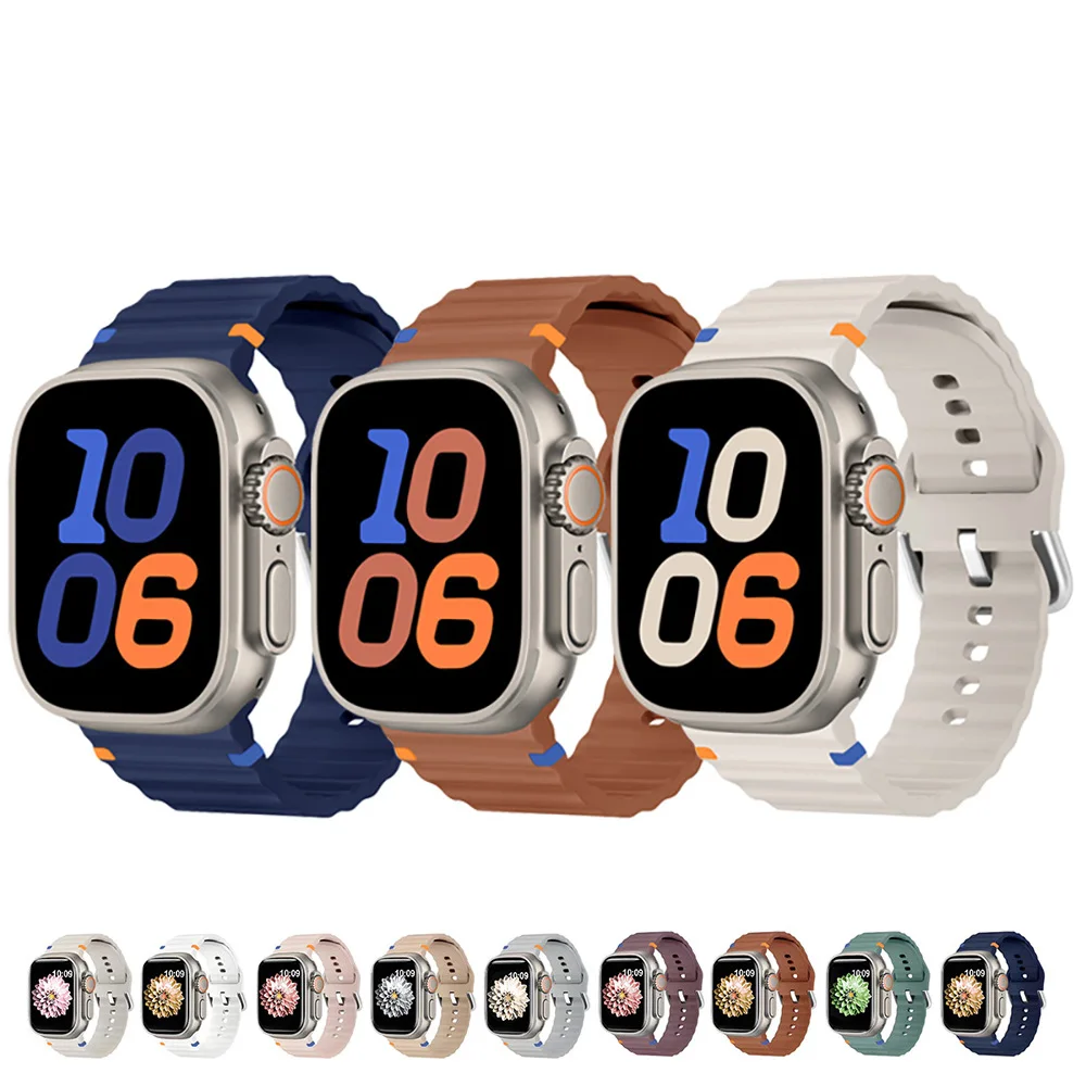 Silikon-Wellenband für Apple Watch Ultra, Armband 49 mm, 46 mm, 42 mm, 45 mm, 41 mm, 44 mm, 40 mm, 38 mm, Armband für iWatch 11 10 9 8 7 6 5 4 SE