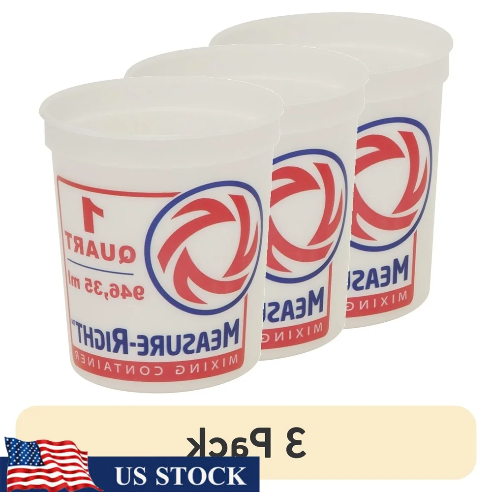 

3 Pack 1 Quart Round Plastic Mixing Containers Clear Solvent Resistant Easy to Read Measurement Ideal Paint Adhesives Pastes