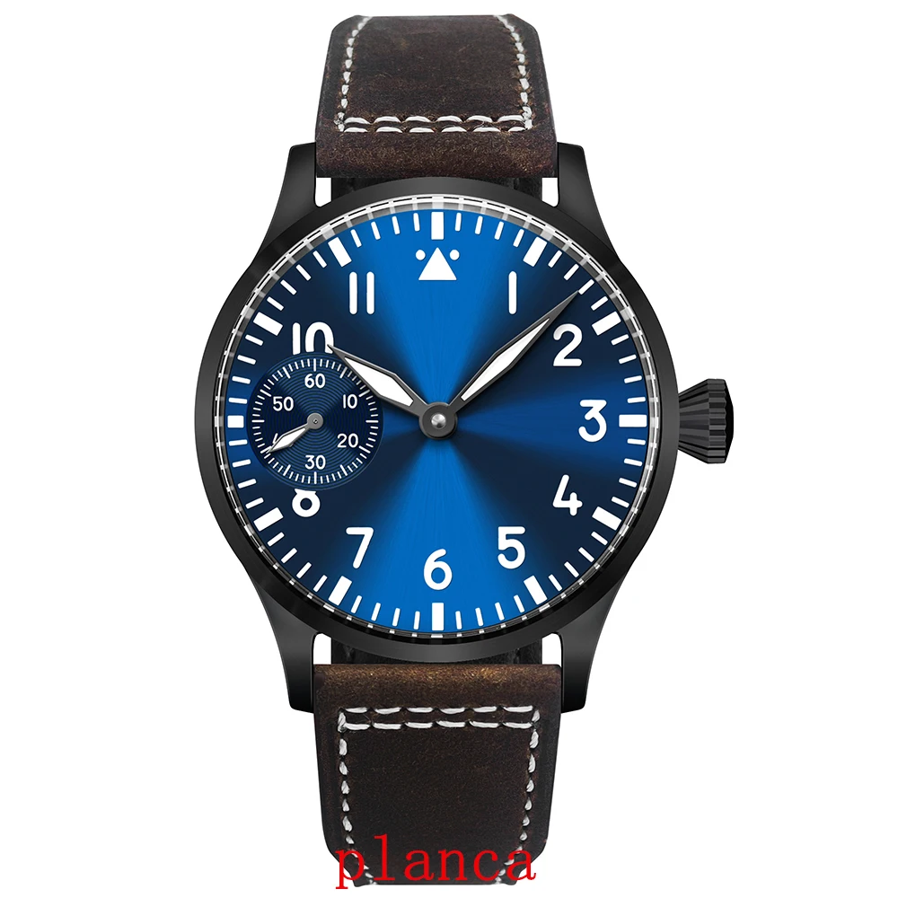 Logotipo personalizado 44mm relógio st3600 mão enrolamento vidro safira movt esporte pulseira de relógio de couro relógio casual