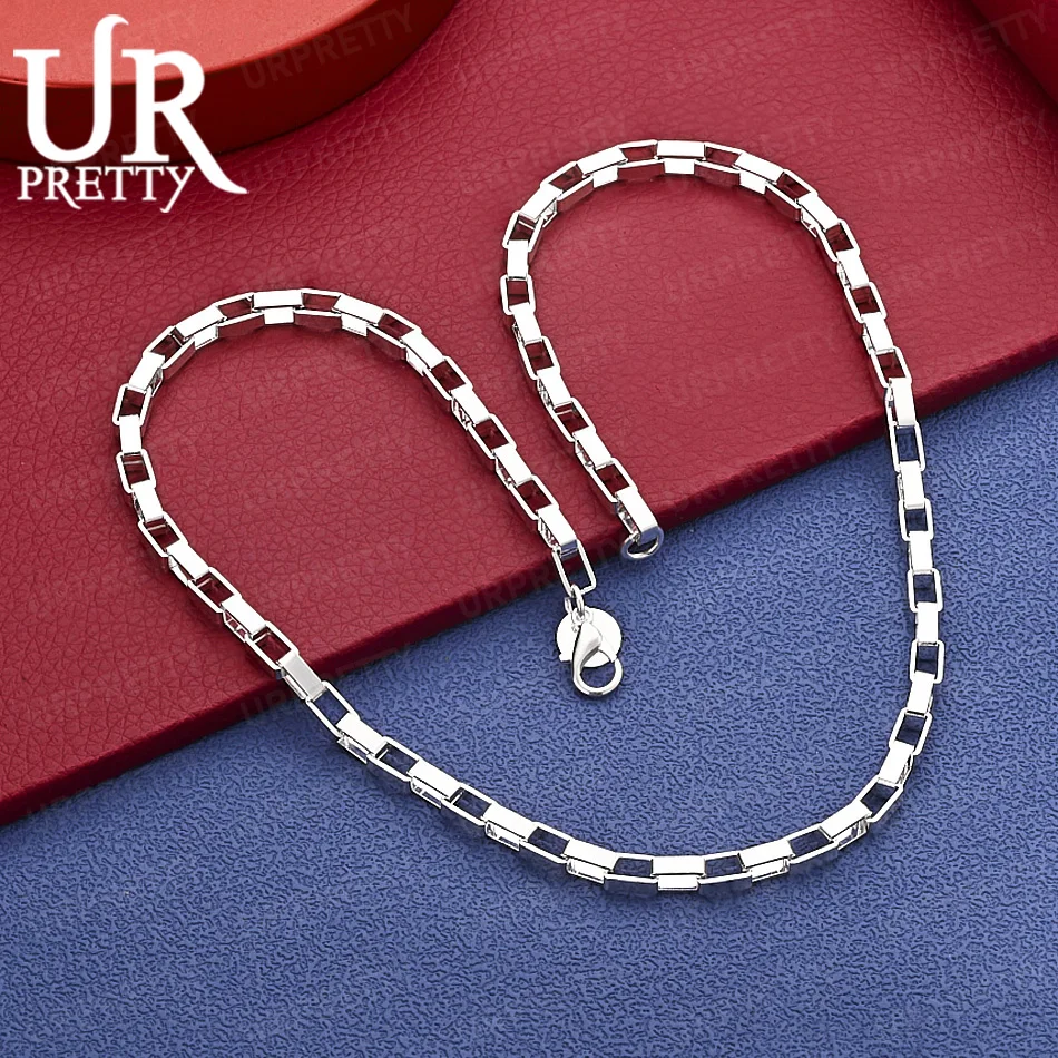925 Sterling Silver 4mm Solid Block Splicing Necklace 18 Inches Women's Party Engagement Wedding Fashion Jewelry