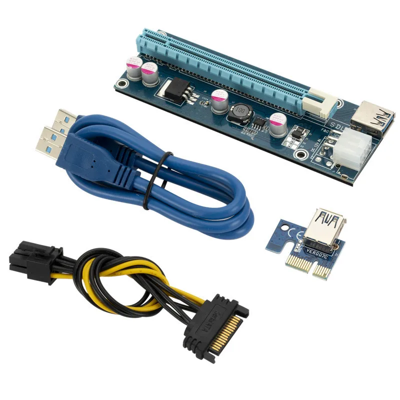 Gtwoilt 0.6M 1M VER006S PCI-E 1X to 16X Riser Card PCIe Extender SATA to 4Pin Power USB 3.0 Cable for Video Graphics Card