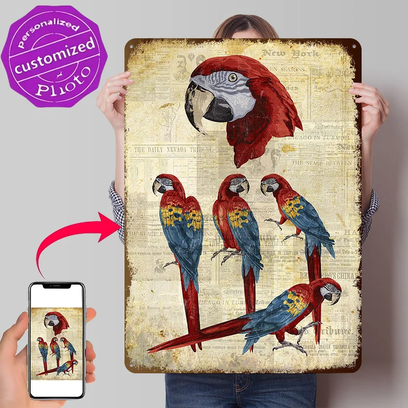 Red Macaw 3D Texture Printed Poster Custom Vintage Metal Tin Plate Sign for Wall Art Garage Decoration Room Home Decor Luxury