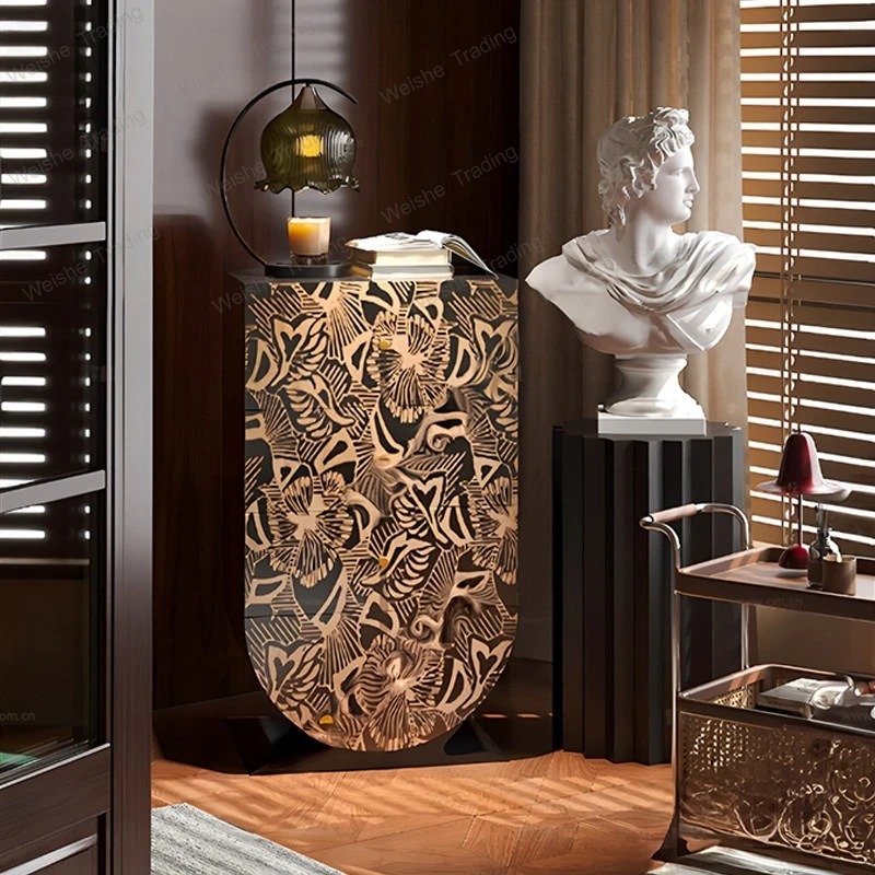Retro light luxury solid wood chest cabinet living room aisle wall locker