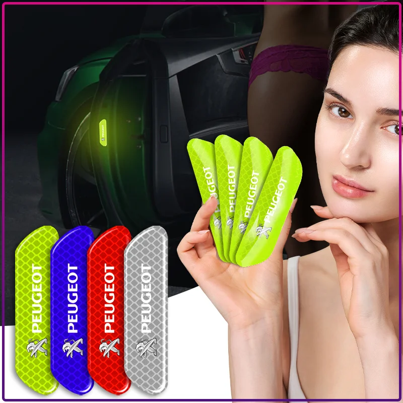 4PCS/set Car Reflective Strips Warning Stickers Badge Car Styling For Peugeot 206 308 307 208 207 3008 2008 508 407 301 406 408
