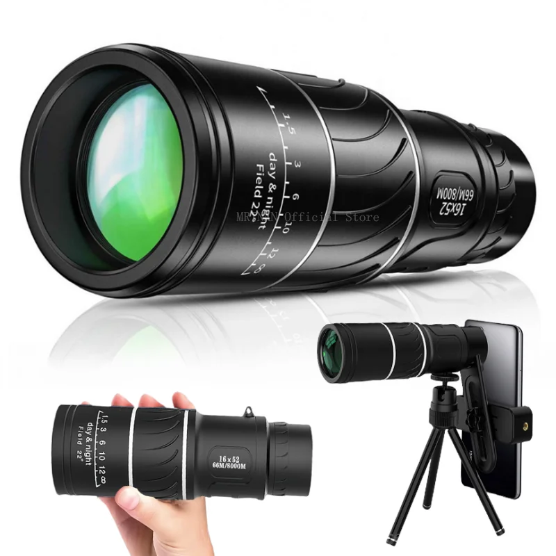 

16X52 High Power Hd Monocular Telescope Long Range Zoom Bak4 Prism with Tripod Phone Clip for Outdoor Camping Hunting Scope