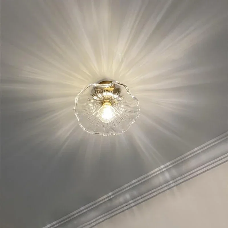 Vintage Surfaced Mounted Lotus Leaf Ceiling Light Glass Lampshade Downlight for Foyer Balcony Corridor