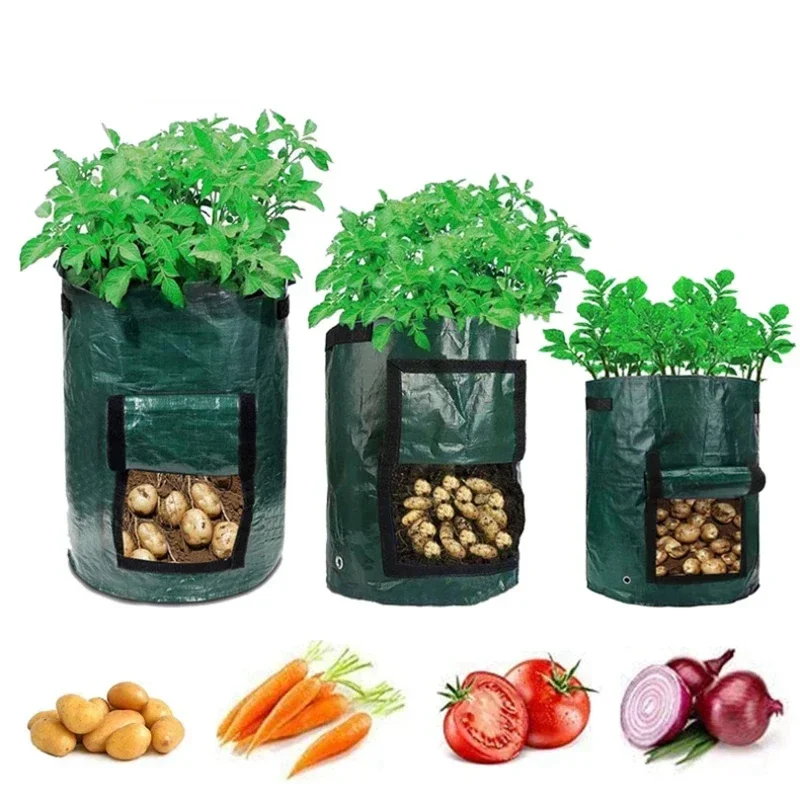 3/5/7/10 Gallon Garden Potato Grow Bag PE Fabrics Gardening Thicken Pot Vegetables Planter Tub with Handles and Access Flap