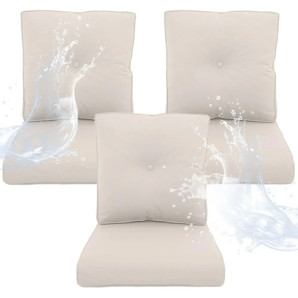 3-Piece Outdoor Chair Cushion Set - 22x24 Patio Furniture Covers with Removable Beige Covers, High-Density Foam for Chairs, Rock