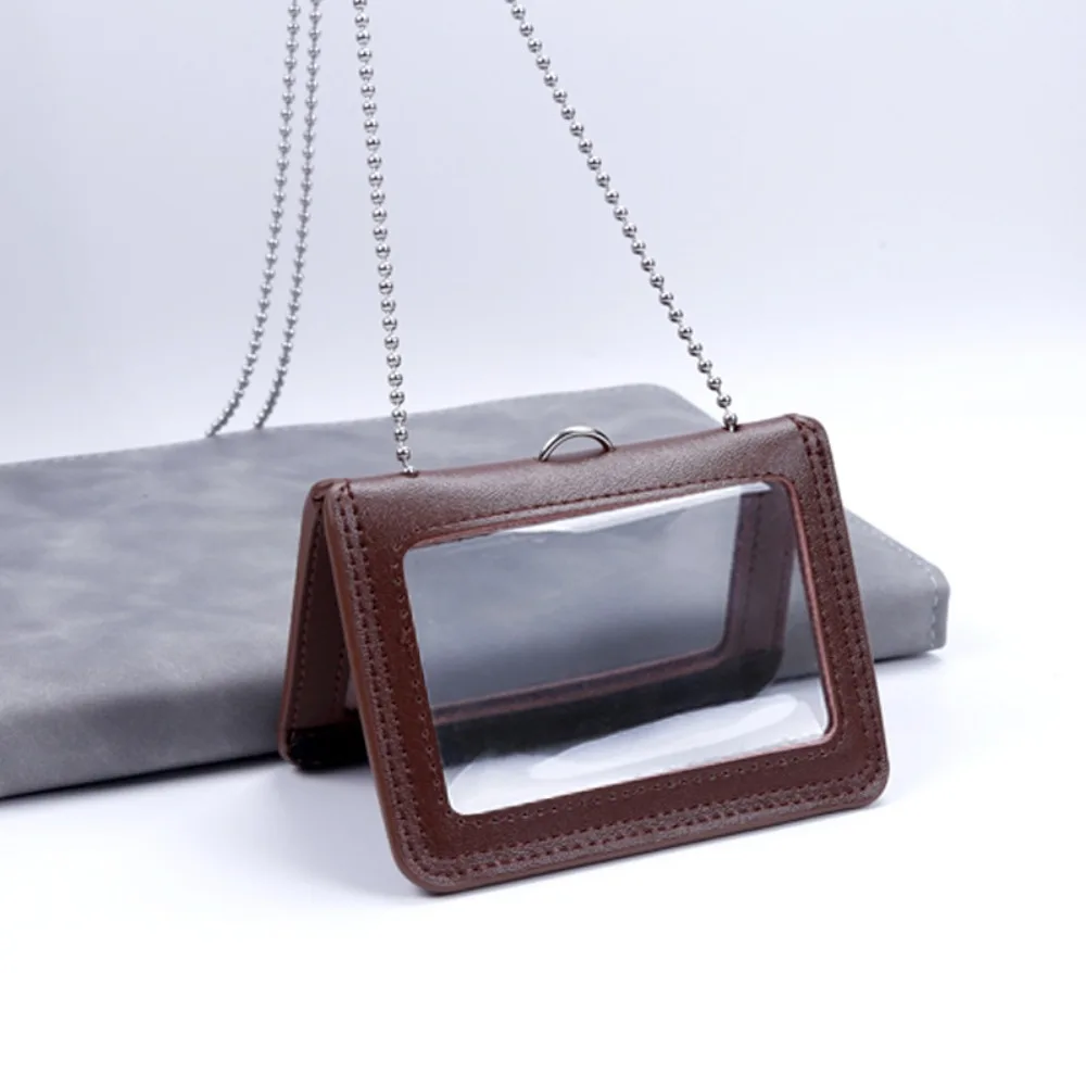 

Double-Sided Leather Card Cover With Neck Strap Badge Clip ID Card Holder Card Case Folding Leather Badge Holder Work Bank Card