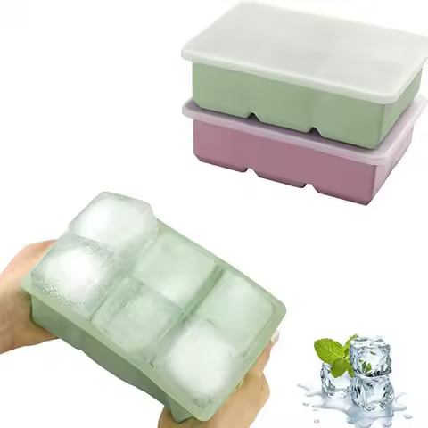 6-grid Large Square Ice Cube Mold Food Grade Silicone Tape Cover Freezer Trays Extra Ice Cube Tray Food Freezing Mold Accessorie