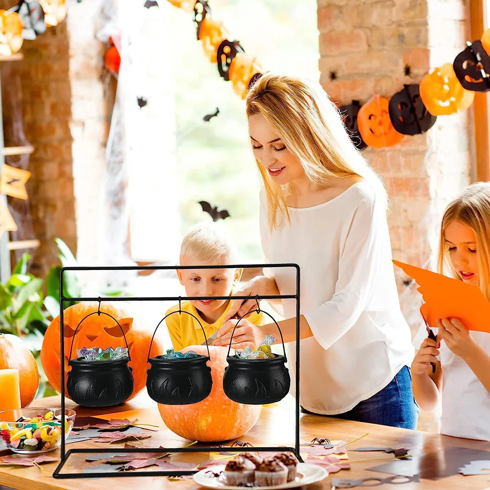 Halloween Witch Cauldron Decoration,Mini Black Plastic Witches Cauldron,Halloween Candy Basket,Trick Or Treat Bucket