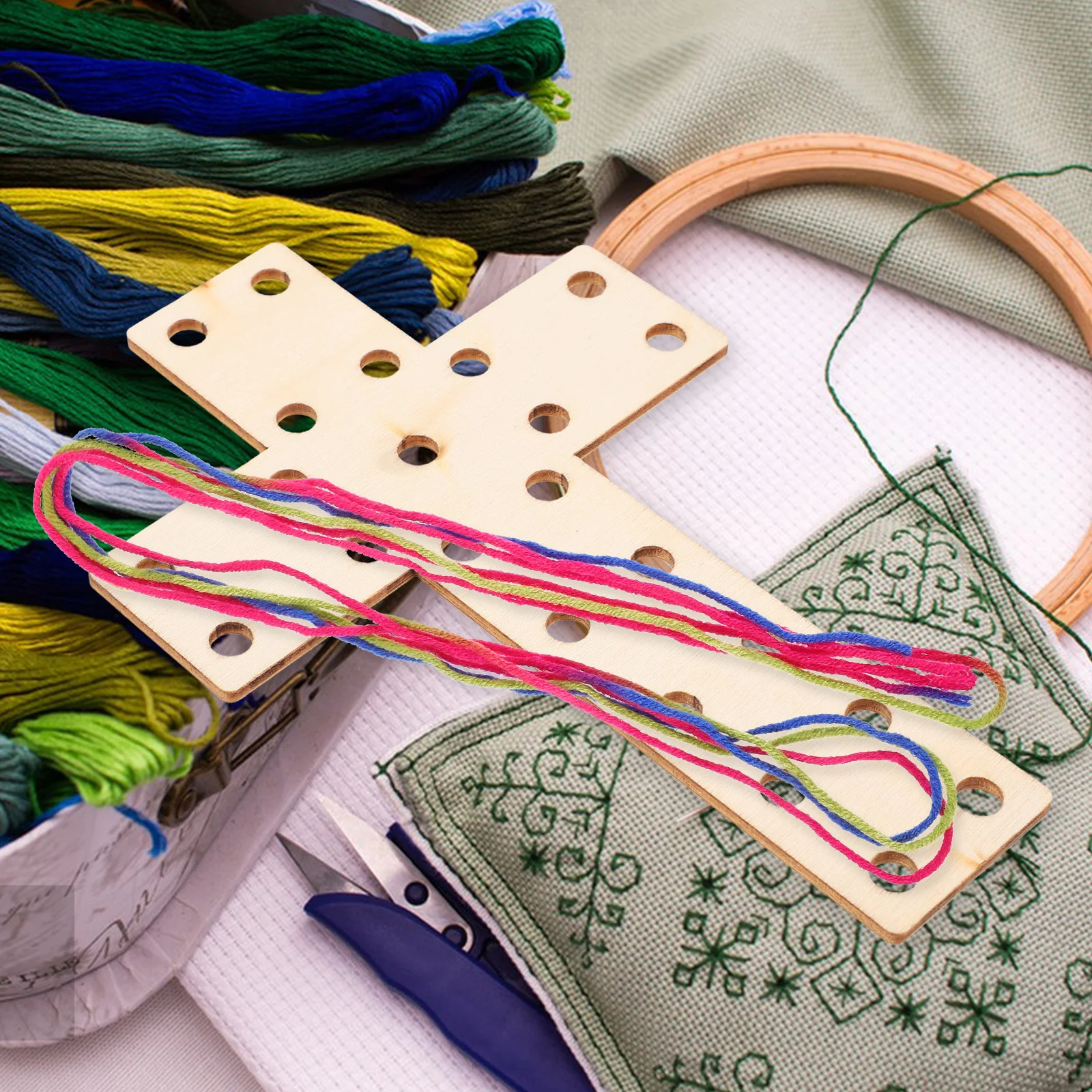 

1 Set Wooden Craft Kit For Yarn Stitch Project, Wood Cross Weaving Tool, Crafting Hole Board, Yarn Weaving Cross Kit, Handicraft