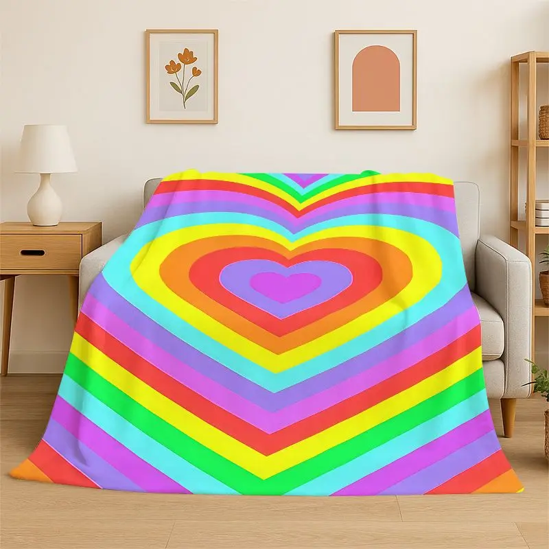 Fashion Rainbow Colour Scenery Flannel Blanket Soft Throw Blanket for Bedroom Living Room Bed Travel Camping Picnic Nap Cover
