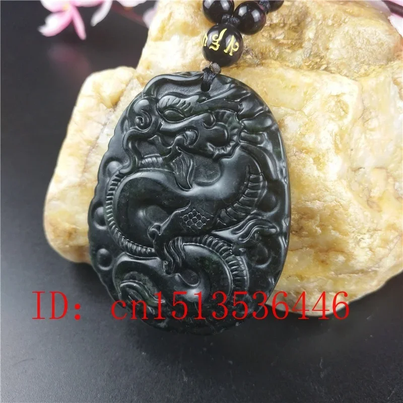 Collier pendentif Dragon chinois certifié, amulette porte-bonheur sculptée à la main, chaîne de pull