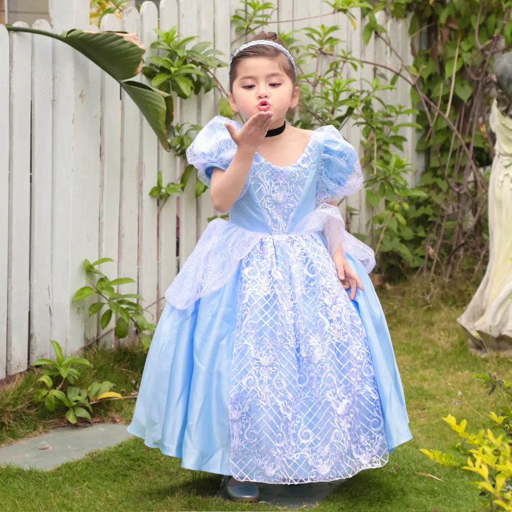 

New Cinderella Lace princess Dress Children Elsa Princess Dress Ice And Snow Performance Costume 2-7Y Kids Halloween Formal Gown