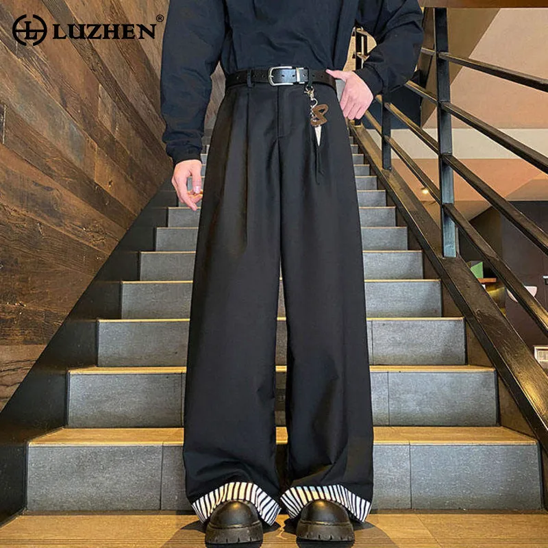 

LUZHEN 2025 оригинальные новые полосатые широкие брюки с принтом, мужские модные красивые элегантные прямые повседневные брюки JY3115
