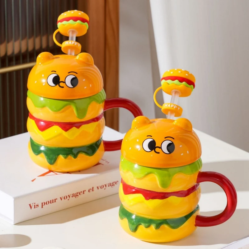 

Cute Hamburger Caterpillar Ceramic Mug Mixing Coffee Milk Water Cup Breakfast Cups Creative Design Ceramic Mugs Drinkware