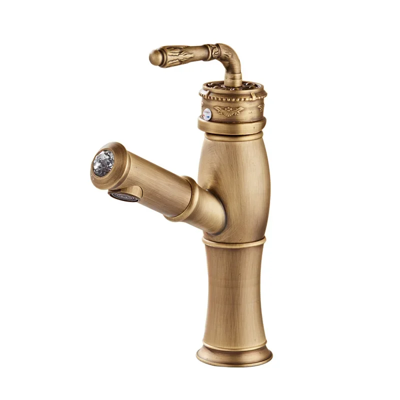 

Antique pull-out basin faucet, all-copper washbasin, shampoo, hot and cold faucet, retro on and off basin carving