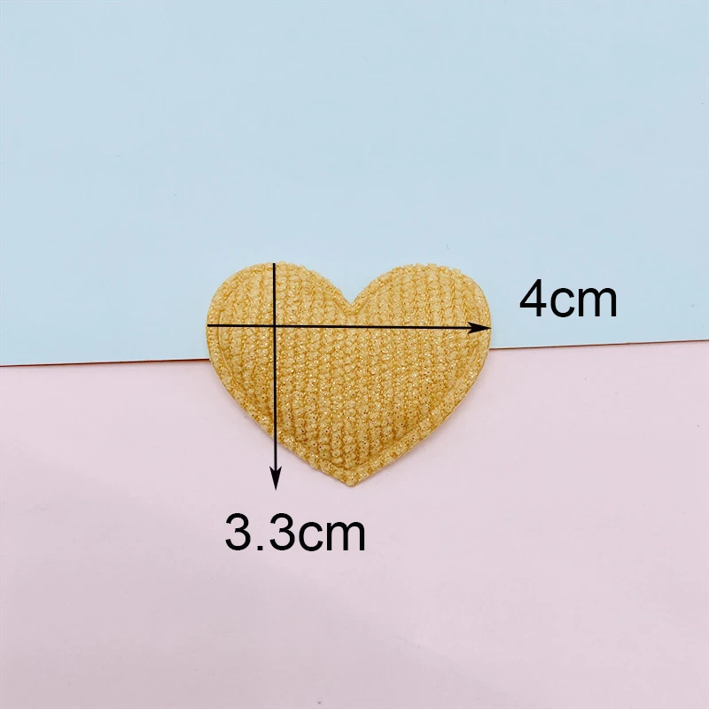 100 pz 4*3.3CM filo d\'oro tessuto cuore Appliques per vestiti cappello forniture per cucire copricapo fai da te fermaglio per capelli fiocco Decor