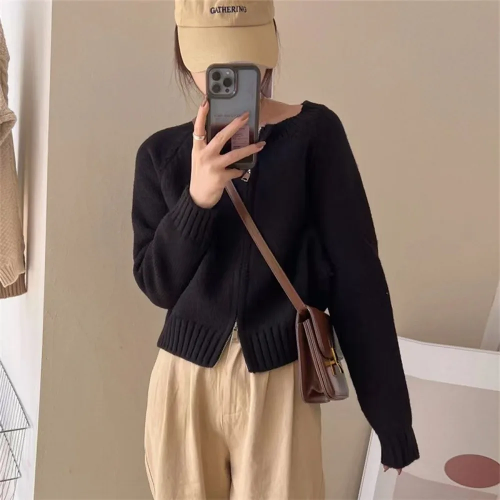 Sweater Coat Korean Fashion Soft Slim Fit Jacket Knitted Cardigan Women\'s Spring Autumn New Round Neck Cashmere