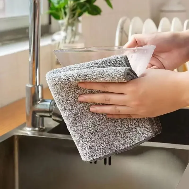 Bamboo Charcoal Microfiber Cleaning Cloth Rags Highly Effective Water Absorption Non-Stick Oil Souring Pad Kitchen Washing Towel