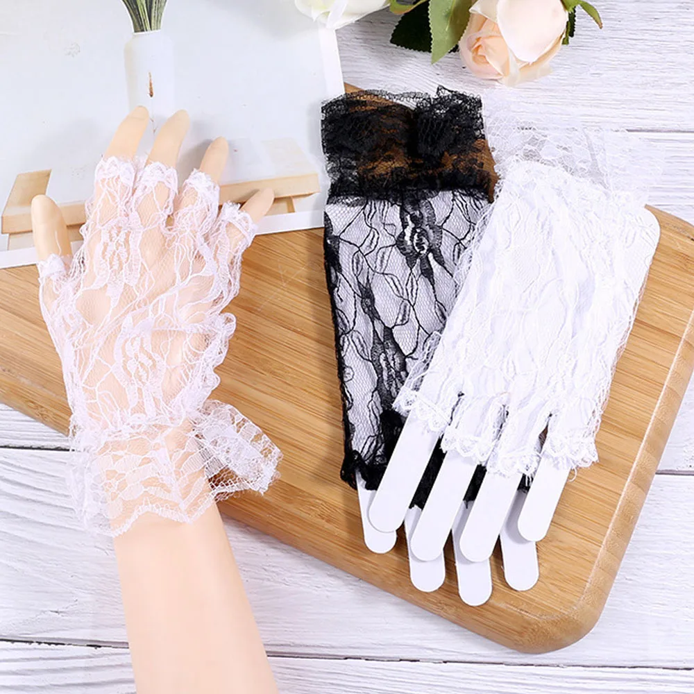 

1pc Lace Mesh Gloves Women Half-Finger Gloves Anti UV Fingerless Mittens Bride Wedding Gloves Thin Sheer Short Gloves Breathable