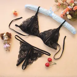 Sexy Lace Underwear Set for Women Open panties Low-Rise Intimates Girl Briefs Underpants Solid Color Transparent Briefs Bra