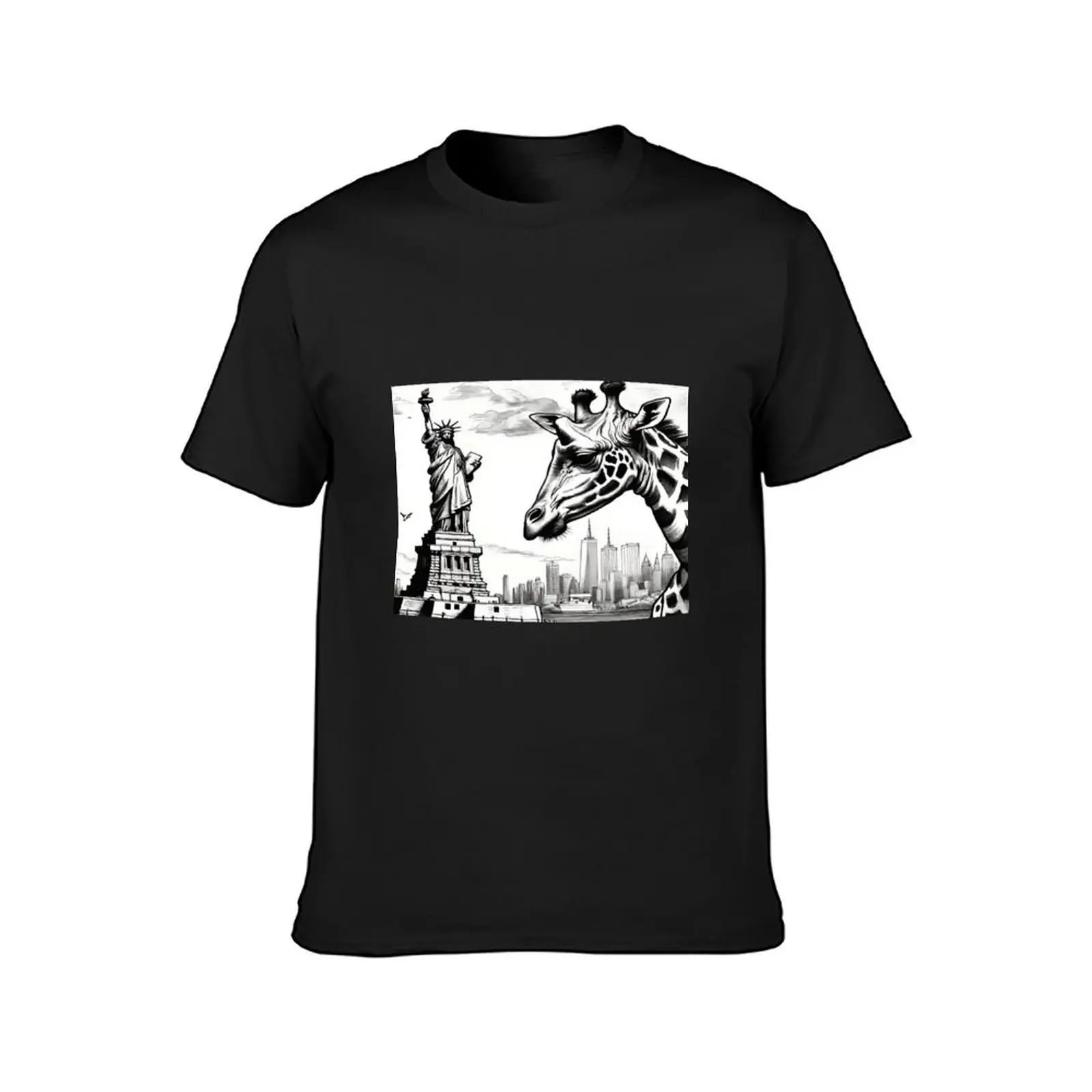 Giraffe At The Statue of Liberty 002 T-Shirt boys whites summer top black t-shirts for men