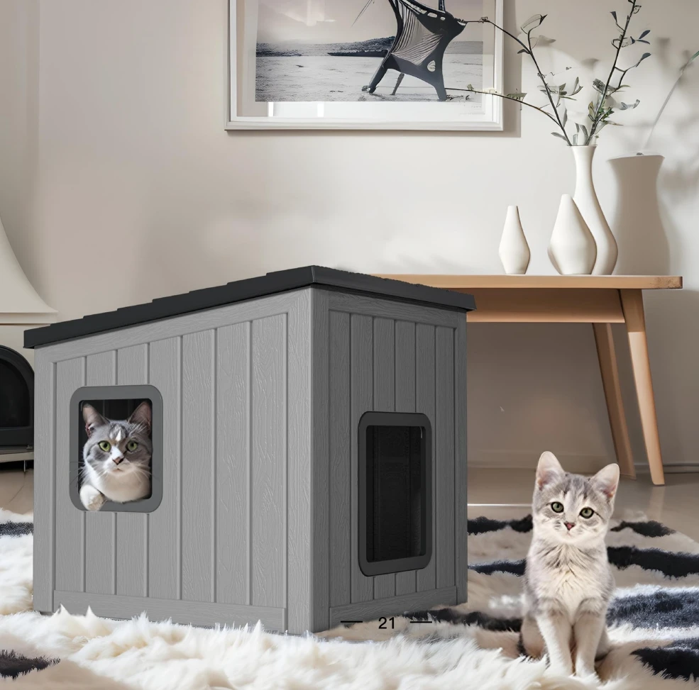

Hot Pet Outdoor Indoor Available Plastic House Waterproof Solid Cat House Cat Villa
