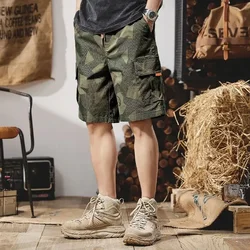 Male Short Pants Camo Elastic Waist Camouflage Men's Cargo Shorts with Draw String Designer Luxury Harajuku Loose Homme Strech