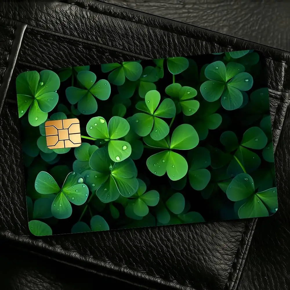 Lucky Four-Leaf Credit Skin Cover Card Stickers 4PCS Film Bus Pass Front Decoration Bank Debit Waterproof