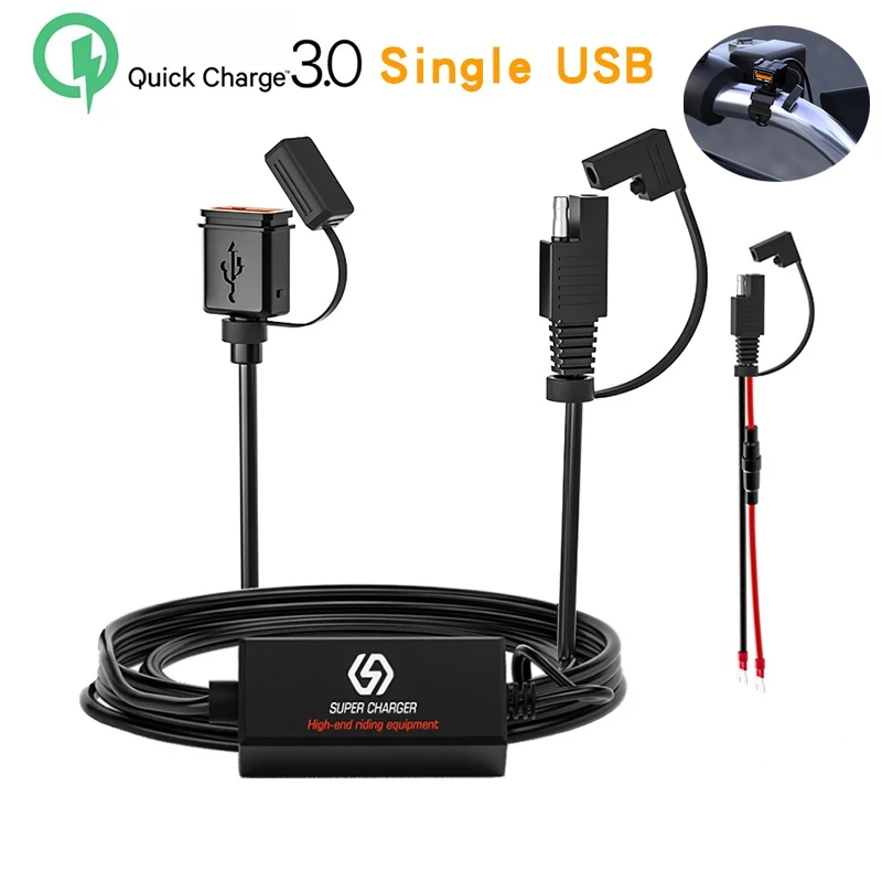 Motorcycle Single USB Fast Charger SAE To USB Charger Waterproof 12-24V QC3.0 Quick ChargeBuilt-in Smart Chip Moto Accessories