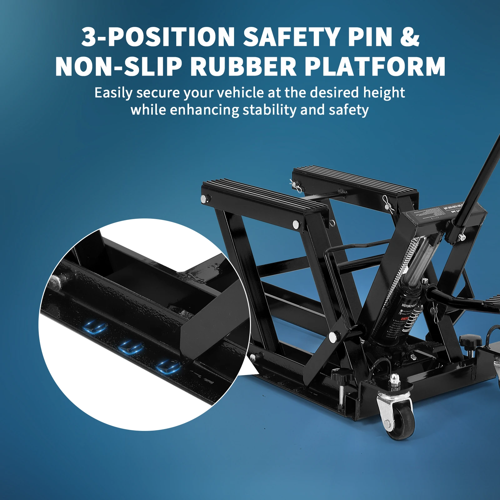 Hydraulic Motorcycle Lift Jack 1500Lb Capacity ATV Scissor Jack with 4.7-14.57in Height Adjustment, Non-Slip Platform & 360° Swivel Casters, Garage Lift for Dirkbikes, Utvs