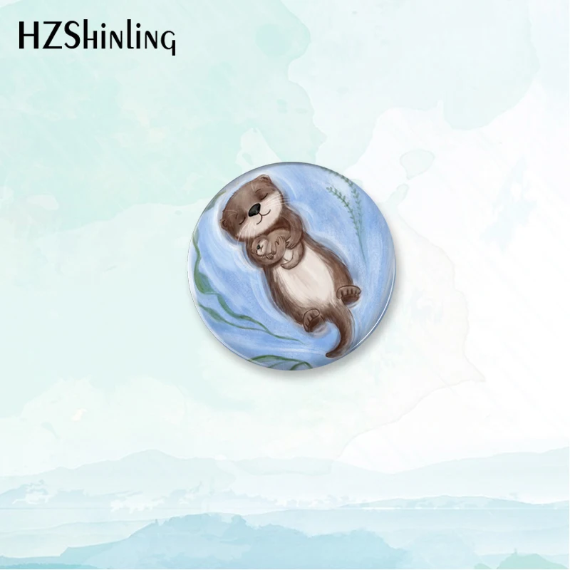 2023 New Otter Badge Brooch Cute Animal Button Pin Backpack Decoration Pins Round Jewelry Women Gift
