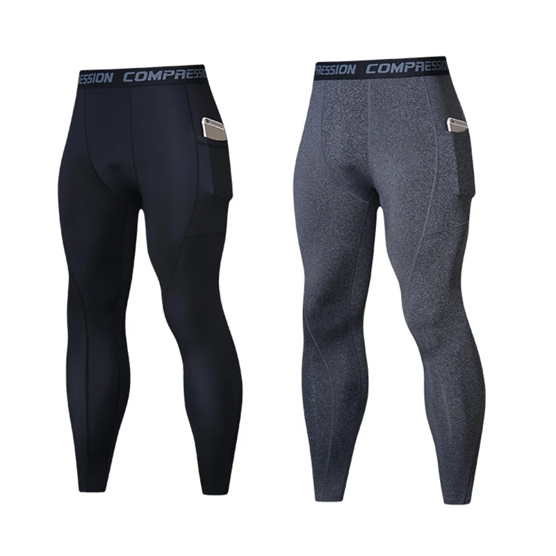 Men Leggings with Side Pockets Autumn Winter Sports Gym Fitness Long Basketball Training Running Quick-Drying Compression Tight