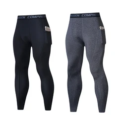 Leggings da uomo con tasche laterali autunno inverno sport palestra Fitness allenamento lungo basket corsa compressione ad asciugatura rapida stretto