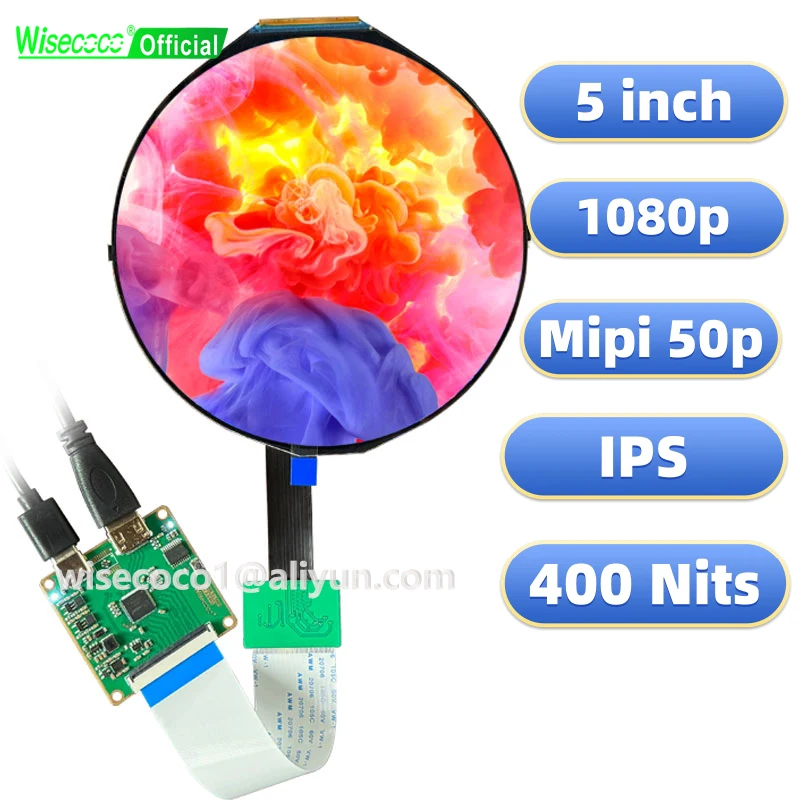 

Wisecoco 5-дюймовый круглый ЖК-экран с круглым дисплеем FHD 1080x1080 для Raspberry PI 5/4/3 MIPI плата драйвера инструменты метры